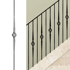 Barreau fer forgé boule spirale Ø14/16 mm – H1000/1150 mm