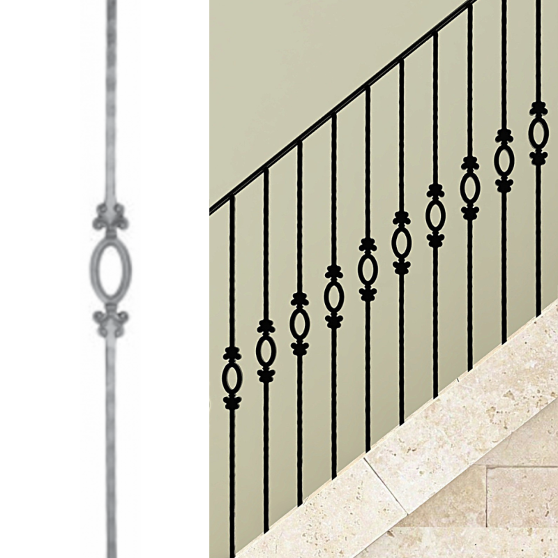 Barreau à motif ovale - H950 mm | Carré 14 mm | Aspect grenaillé