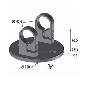 Fixation à l’anglaise inox Ø42.4 mm – platine ronde Ø150 mm, 2 trous
