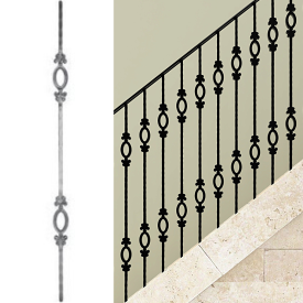 Barreau 2 motifs ovales - H950 mm | Carré 14 mm | Aspect grenaillé