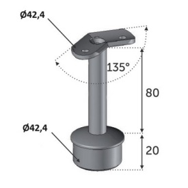 Support main courante inox 135° – Tube Ø42.4 ou Ø48.3 mm
