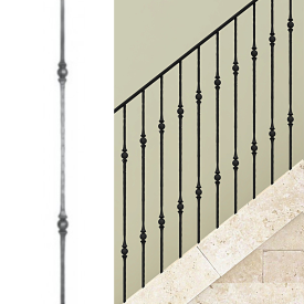 Barreau 2 boules - H1000 mm | Carré 14 mm | Aspect grenaillé