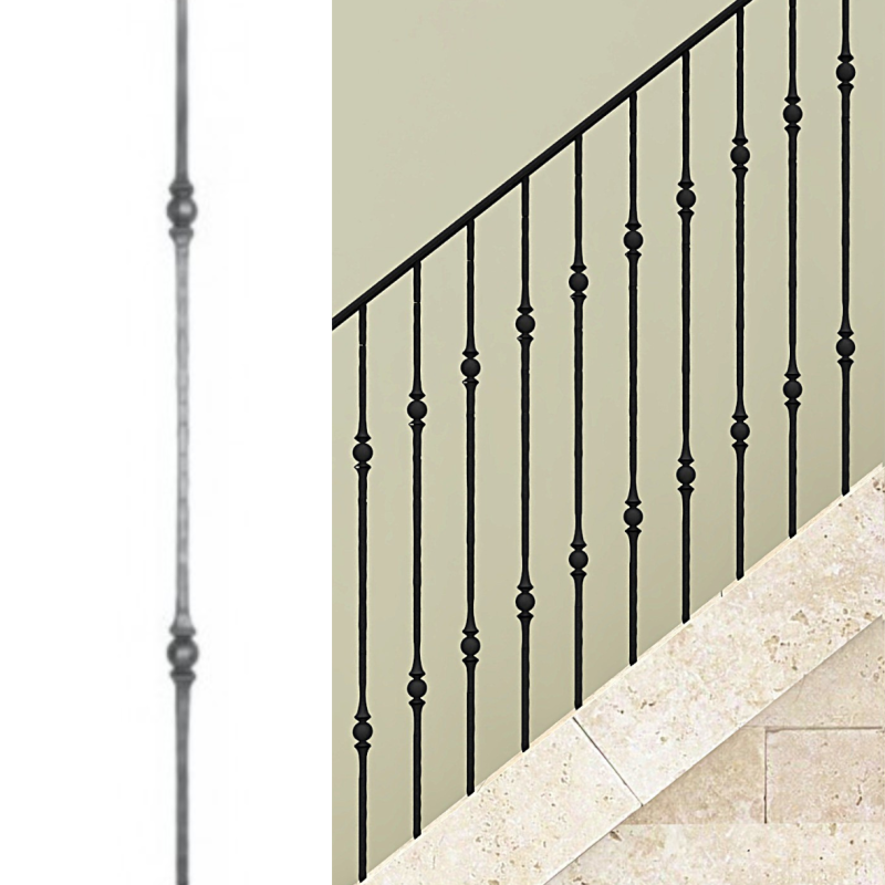 Barreau 2 boules - H1000 mm | Carré 14 mm | Aspect grenaillé