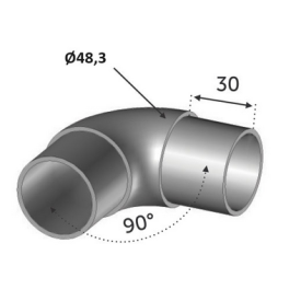 Coude 90° arrondi en inox pour main courante – Ø42.4 ou Ø48.3 mm