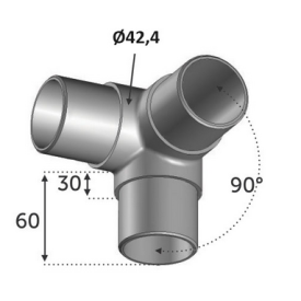 Connecteur inox 3 axes pour main courante Ø42,4 ou Ø48,3 mm – AISI 304 ou 316