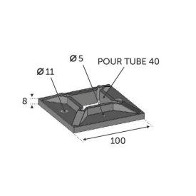 Embase inox 316 à souder pour tube carré 40x40 – 4 fixations