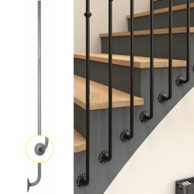 Balustre coudée avec rosace à visser H1200 Ø16 mm en acier