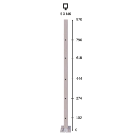POTEAU CARRÉ INOX 316 AVEC PLATINE SOUDÉE – MONTAGE EN APPLIQUE – POUR CÂBLE OU ROND PLEIN