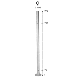 Poteau départ droit inox 316 H970mm avec platine ronde prépercée M8