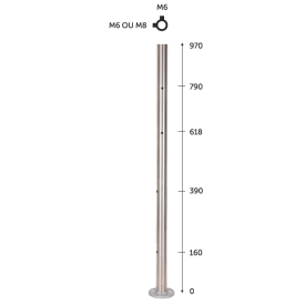 POTEAU ROND INOX 316 –POUR MONTAGE EN APPLIQUE - POUR CÂBLE OU ROND ET VERRE