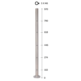 Poteau inox 316 sur platine pour montage traversant avec câble