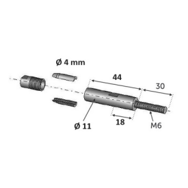 Fixation tendeur inox 316 M6 – Câble Ø4 mm – Tige filetée 50 mm – Pas à droite ou gauche
