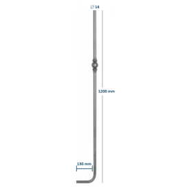 BARREAU FORGÉ COUDÉ H1200 MM Ø14 MM EN ACIER – ANGLE 90° AVEC DÉPORT 130 MM