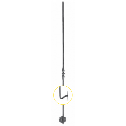 BARREAU DE RAMPE FORGÉ AVEC ÉQUERRE – Ø14 MM – H1100 MM – FIXATION ANGLAISE