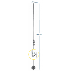 BARREAU DE RAMPE FORGÉ AVEC ÉQUERRE – Ø14 MM – H1100 MM – FIXATION ANGLAISE