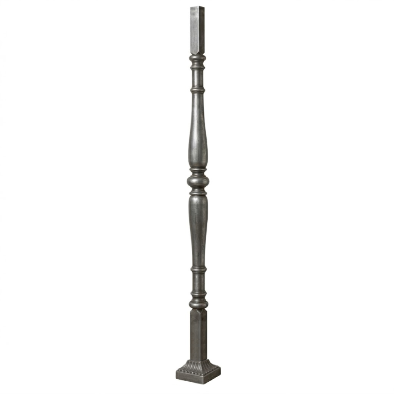 Poteau acier 1260 mm avec cache scellement fonte et embouts carrés