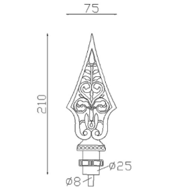 Pointe de lance en fonte 210 mm à souder avec tige acier Ø25 mm