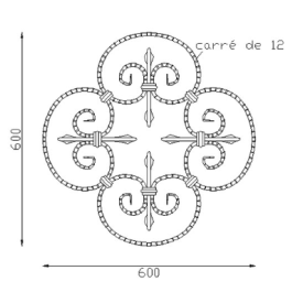 Panneau volute en acier 600x600 mm avec motif décoratif symétrique