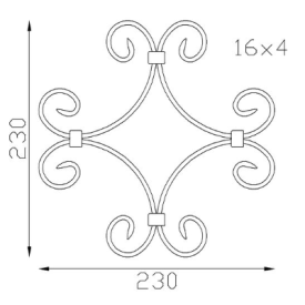 Panneau volute en acier 230x230 mm motif décoratif compact en fer forgé