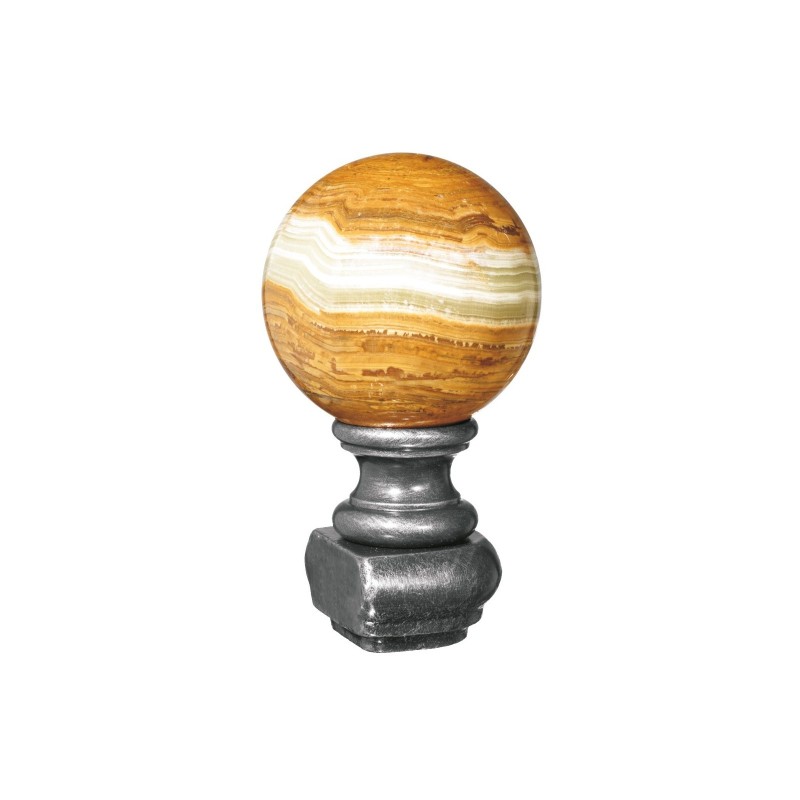 boule de départ "Onyx Brun" en fer sur embase diamètre 95 mm pour finition rampe