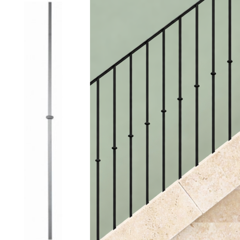 Barreau simple décor central carré 14 mm – Acier grenaillé 1000 mm