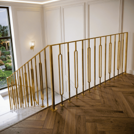 RAMPE D'ESCALIER ART-DÉCO EN INOX ET LAITON