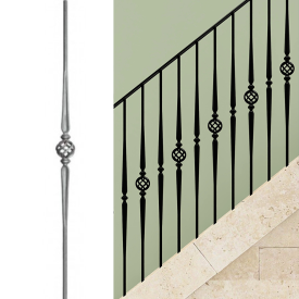 Barreau fer forgé boule spirale Ø14/16 mm – H1000/1150 mm