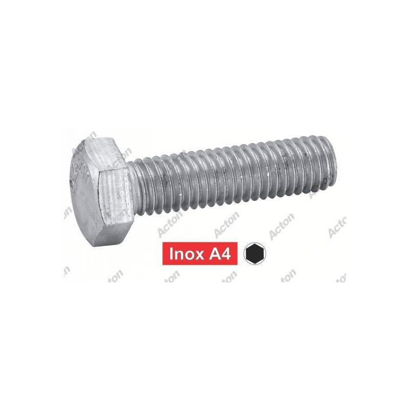 Vis inox A4 tête hexagonale DIN 933 – M4 à M20 – filetage total