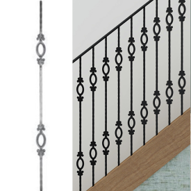 Barreau 2 motifs ovales - H950 mm | Carré 14 mm | Aspect grenaillé