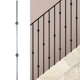 Barreau 2 bagues H1000 mm carré 14 mm acier grenaillé