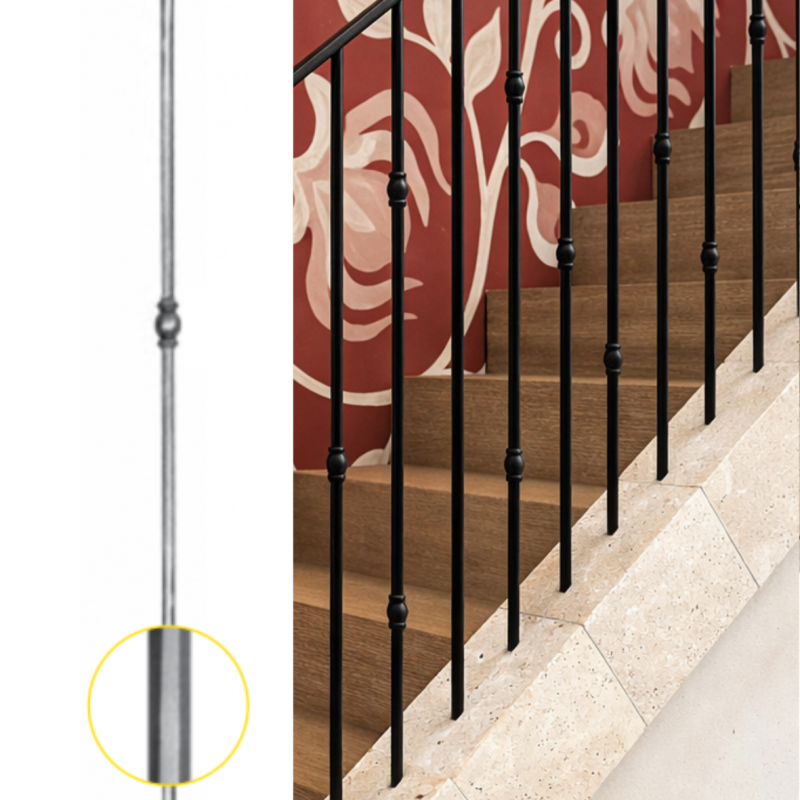 Barreau droit à facettes en acier de Ø12 mm - motif forgé à chaud