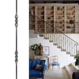 Barreau double olive carré 14 mm – Acier 950 mm décoratif