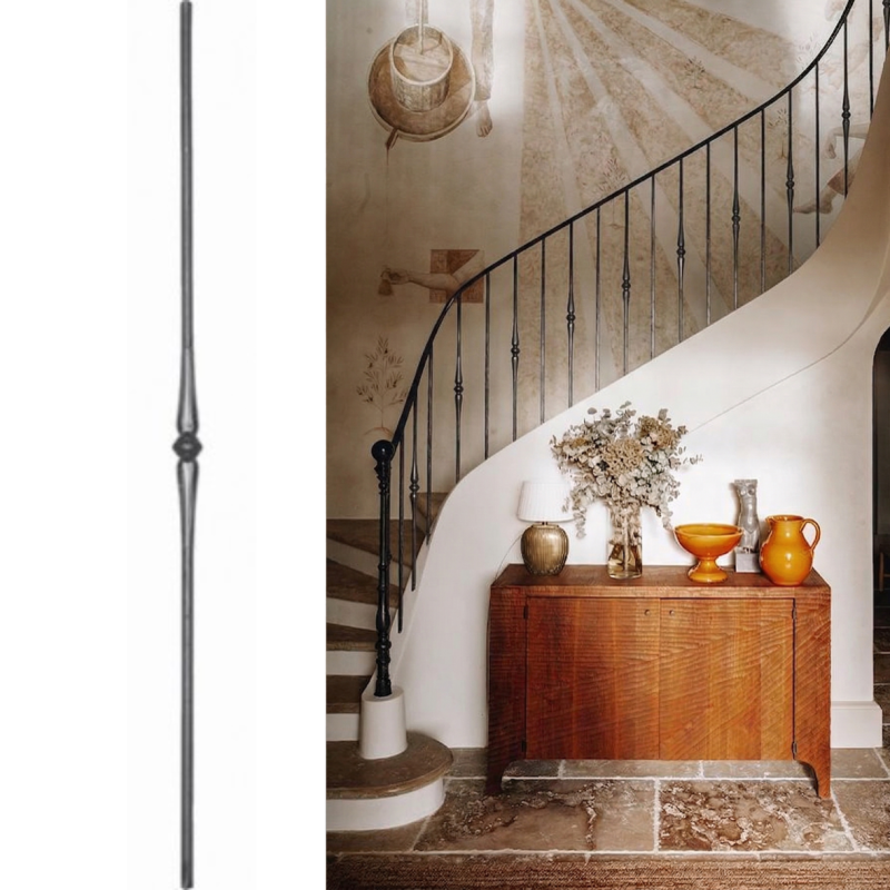 Barreau olive Ø14 mm avec 1 bague – Acier 950 mm décoratif