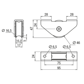 ROUE À GORGE RONDE AVEC SUPPORT EXTERIEUR - INOX - Ø46MM