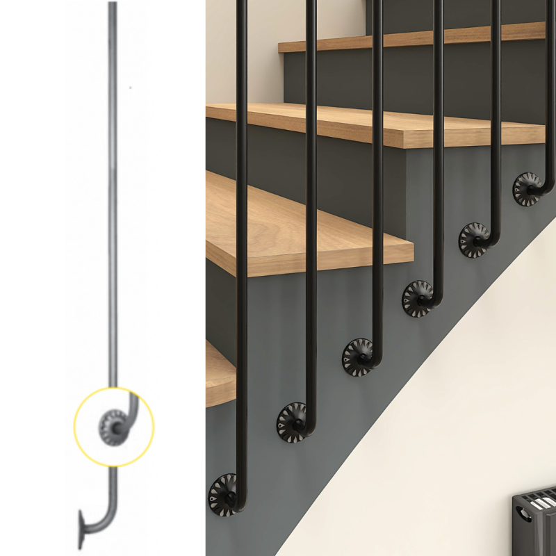 Balustre coudé avec rosace à visser pour une pose à l'anglaise