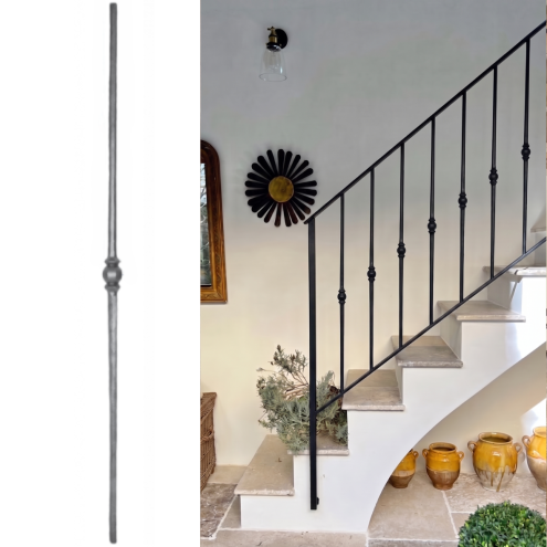 Barreau à facettes en acier forgé au pilon avec motif central - Ø14