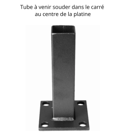 Platine carrée acier avec trou carré central – fixation tube carré ou plein de 16 à 100 mm