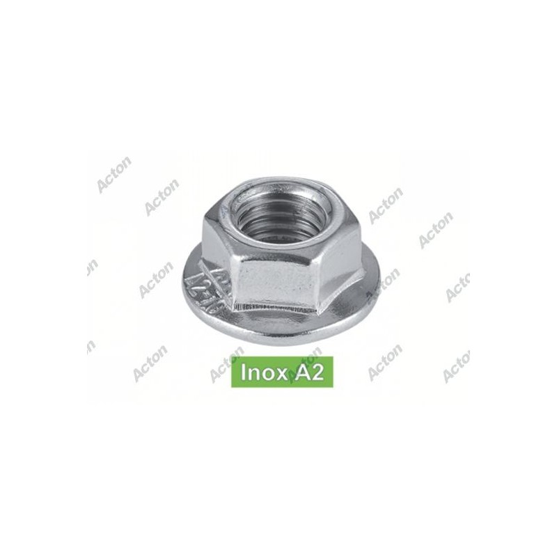 écrou à embase crantée inox A2 DIN 6923 avec surface anti glissement
