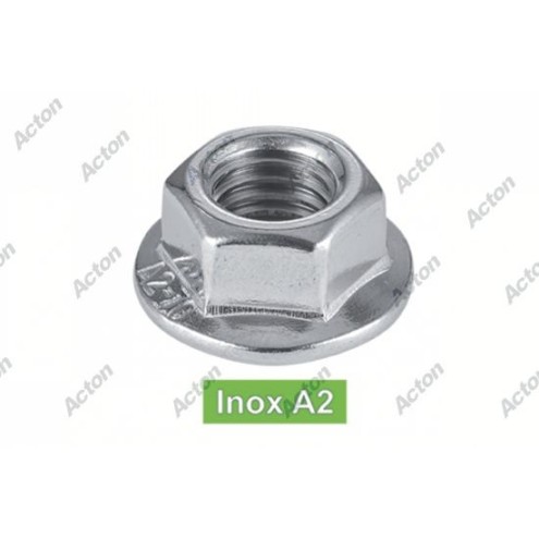écrou à embase crantée inox A2 DIN 6923 avec surface anti glissement
