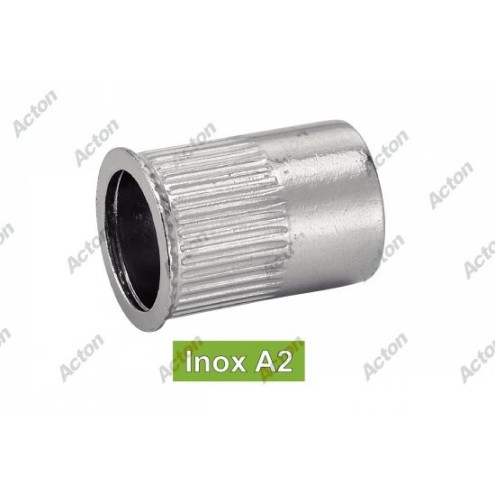 écrou à sertir cranté inox A2 tête affleurante pour tôle fine