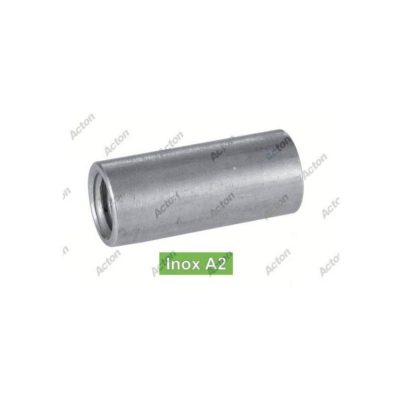 manchon cylindrique taraudé inox A2 pour assemblage de tiges filetées