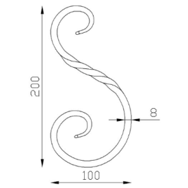 Volute en S torsadée acier finition queue de carpe pour ferronnerie