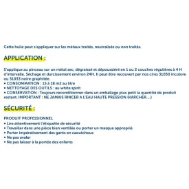 Huile de protection polymérisable pour métaux, 1 L, application pinceau ou pulvérisateur, recouvrable par cire.