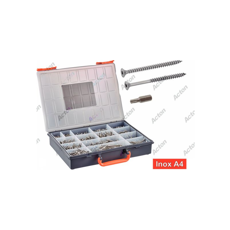 Coffret vis bois inox A4 six lobes + embouts – 1666 pcs