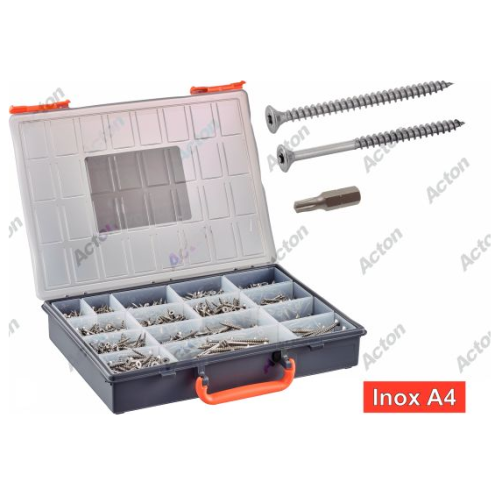 Coffret vis bois inox A4 six lobes + embouts – 1666 pcs