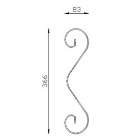 Volute plate acier 366 x 83 mm en plat 12 x 3 mm pour ferronnerie décorative