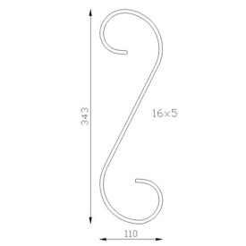 Volute S acier 343x110 mm en plat 16x5 mm pour ferronnerie