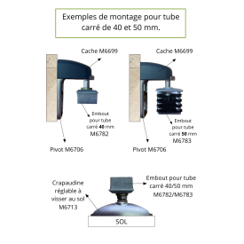 Embout aluminium 50x50 avec bague nylon – perçage Ø12 – pour système Modulo