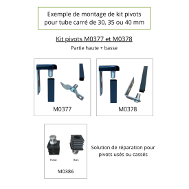 Kit pivot à visser en acier zingué – Pour portails en acier ou aluminium, tube carré 30/35/40 mm, charge max 120 kg.