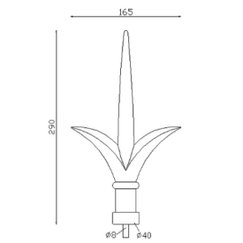 Pointe de lance en fonte à souder 290 mm avec collerette et ailettes latérales.